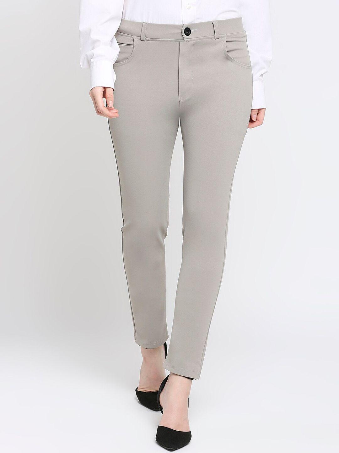 smarty pants women grey sharp slim fit high-rise lint free trousers
