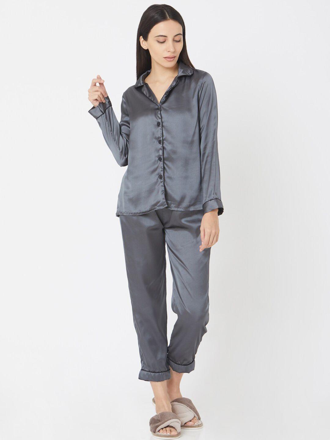 smarty pants women grey solid night suit