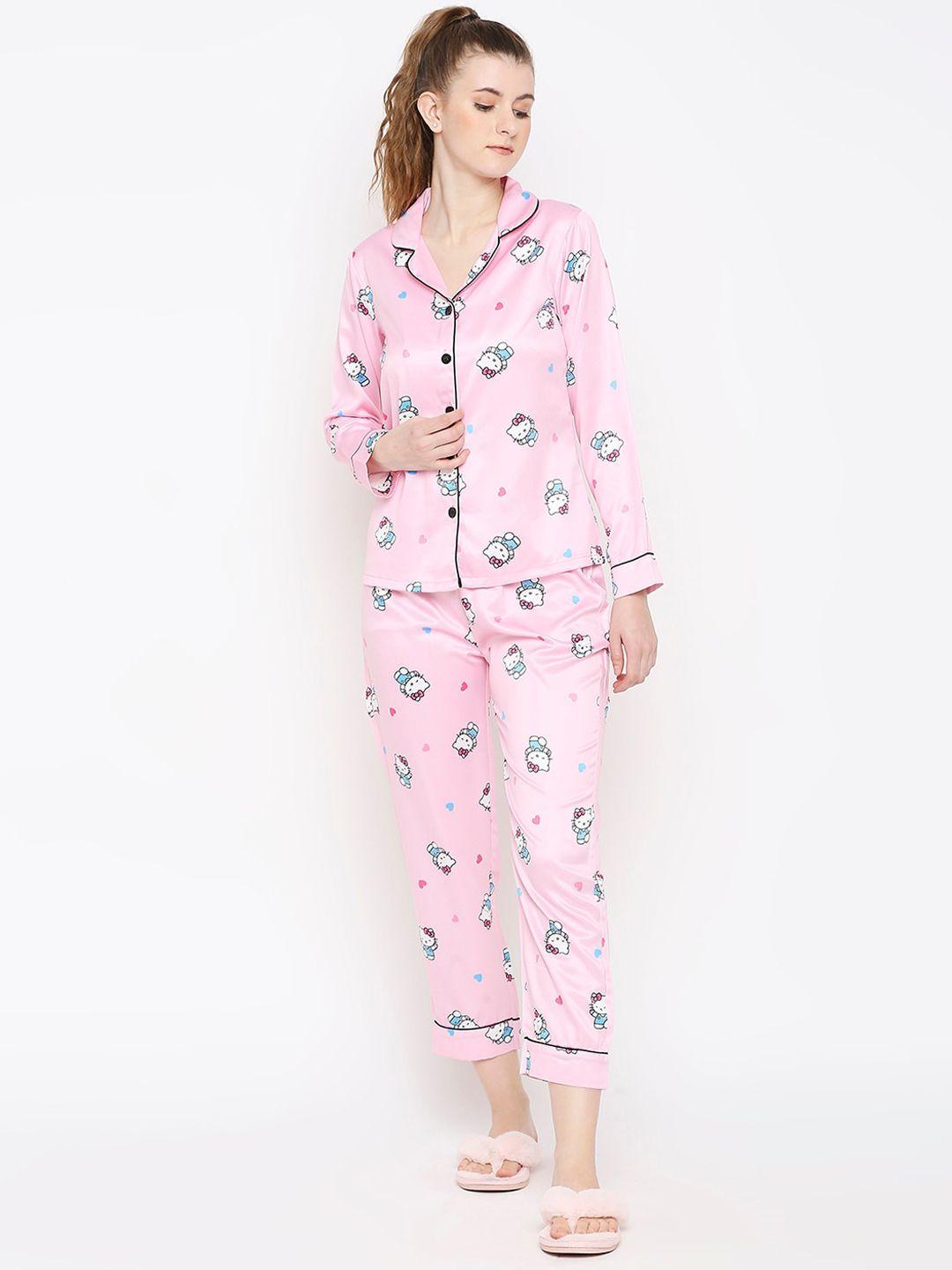 smarty pants women pink & blue printed night suit