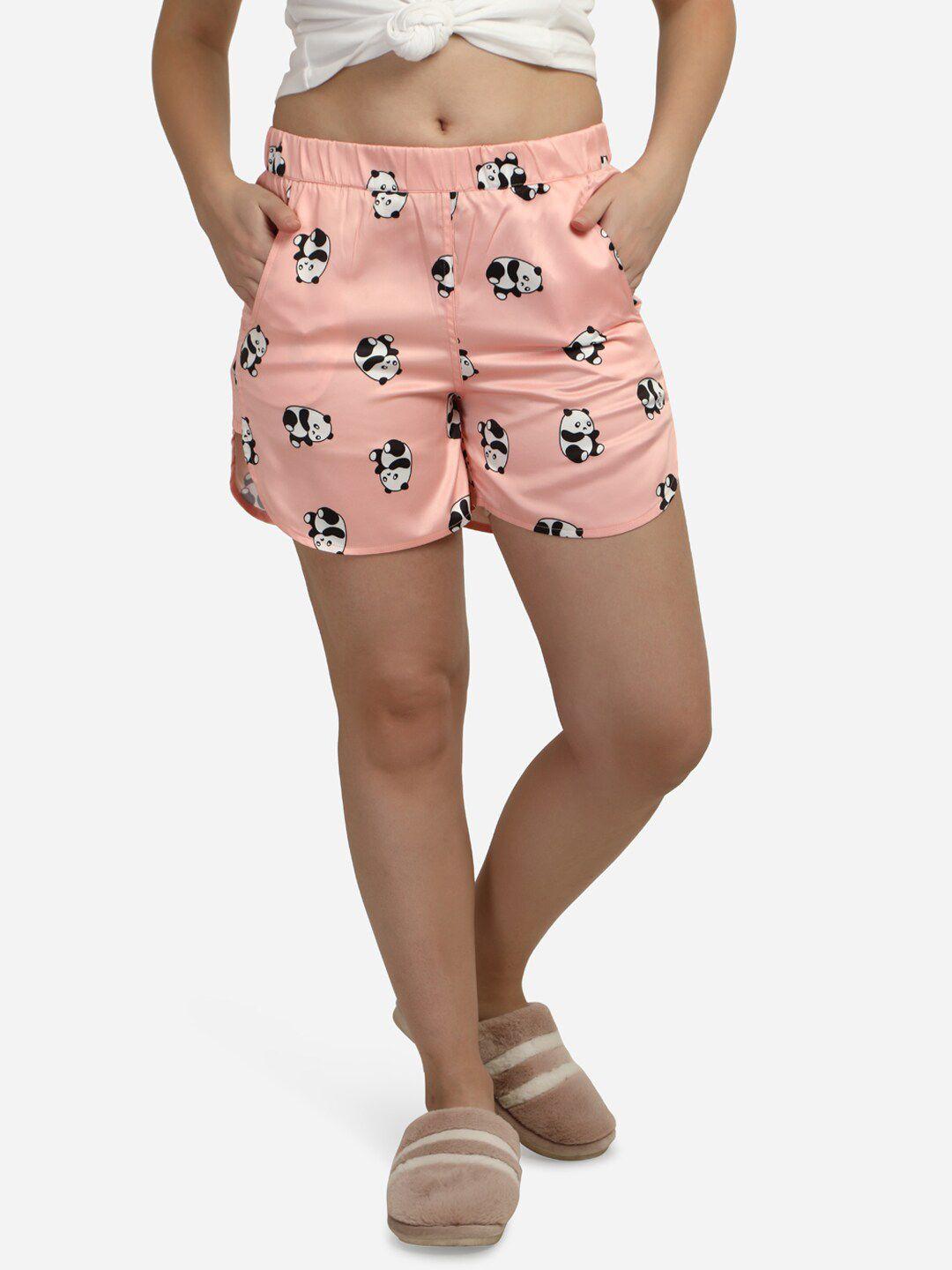 smarty pants women pink & white satin printed lounge shorts