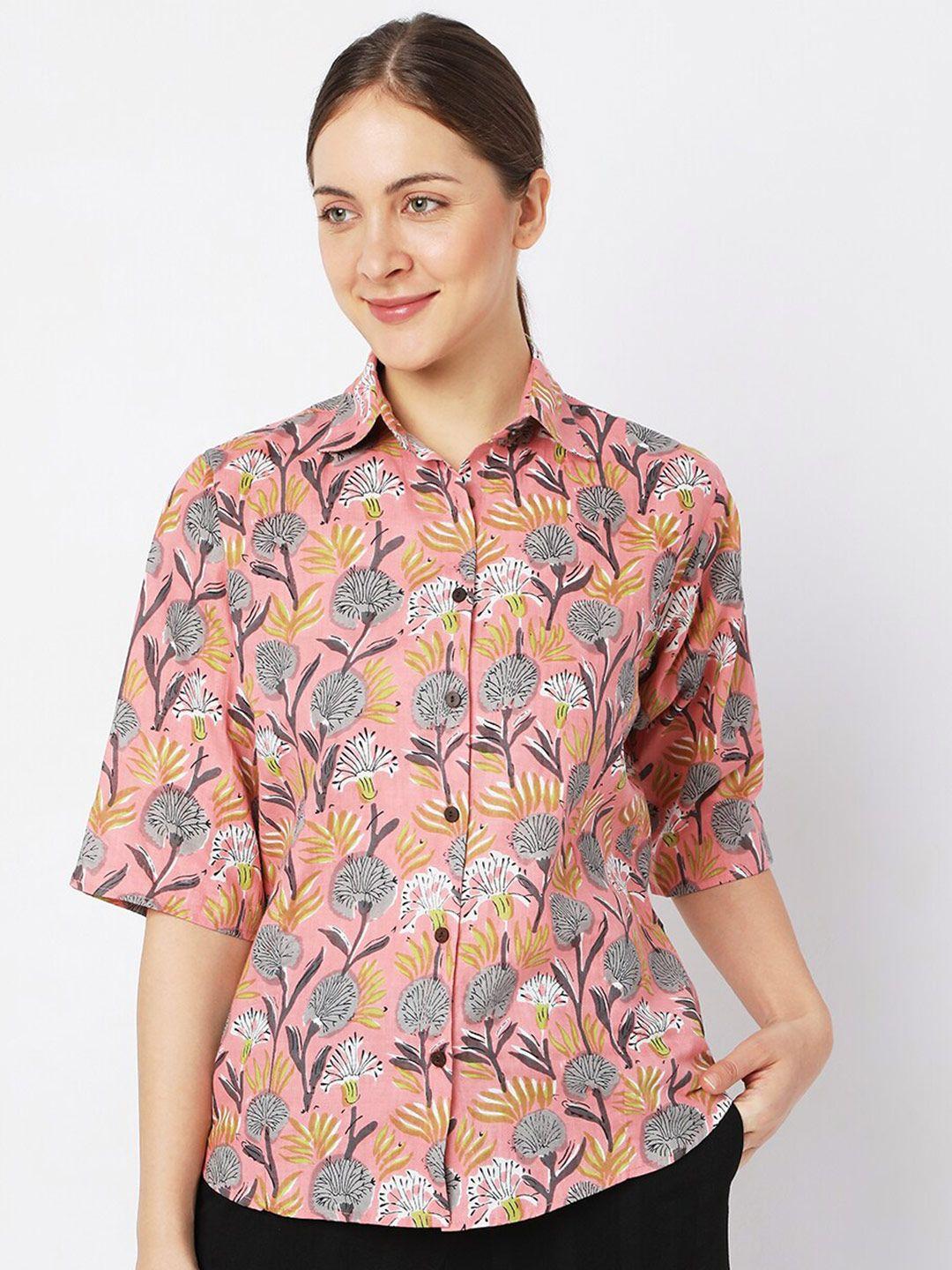 smarty pants women pink comfort floral printed casual shirt