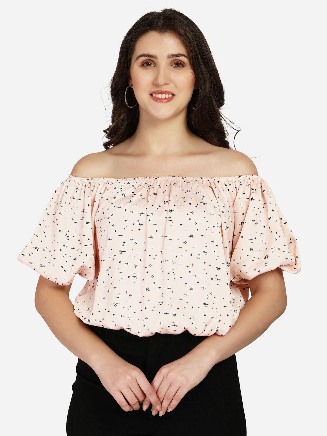 smarty pants women pink printed off-shoulder satin bardot top