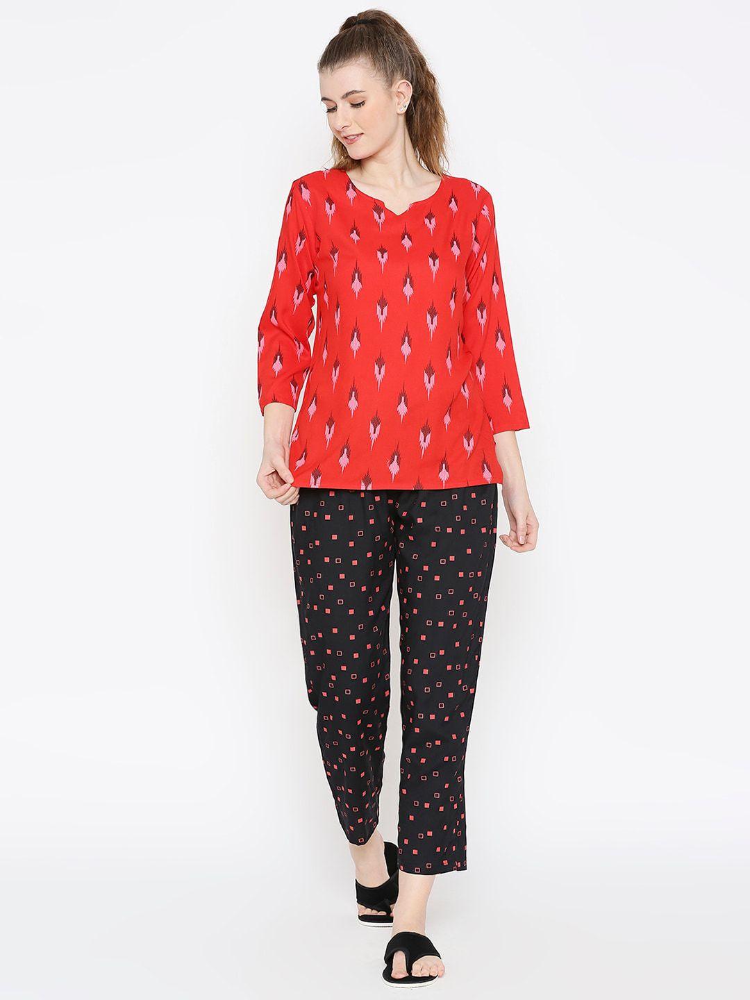 smarty pants women red & black printed night suit