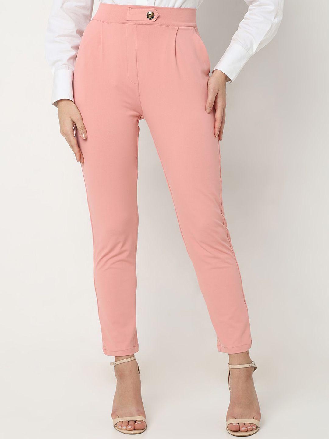 smarty pants women rose gold sharp skinny fit high-rise lint free trousers