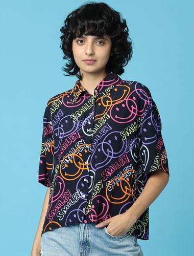 smiley black printed shirt