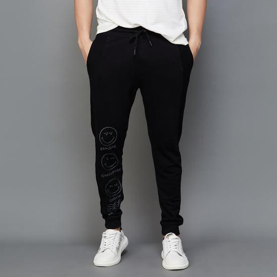 smiley men printed slim fit jogger track pants