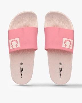 smiley open-toe sliders