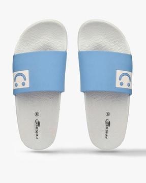 smiley open-toe sliders