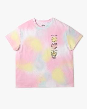 smiley print crop t-shirt