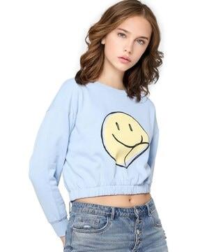 smiley print cropped crew-neck sweatshirt