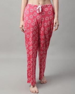 smiley print palazzos with drawstring waist