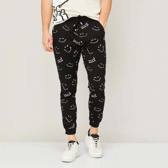 smiley world men printed elasticated joggers