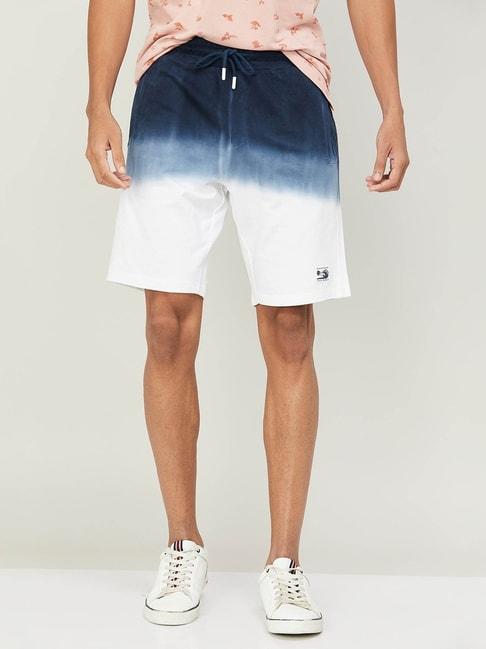smileyworld blue cotton regular fit printed shorts