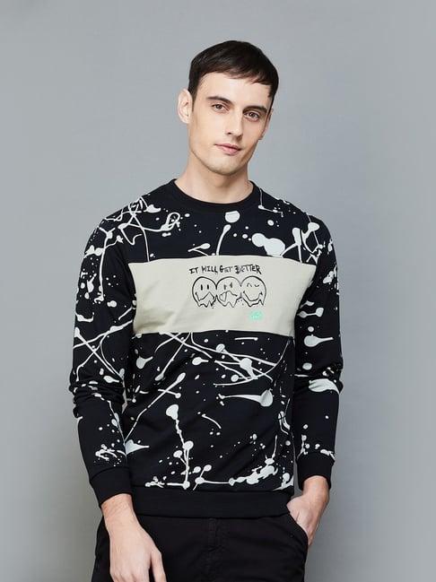 smileyworld black cotton regular fit printed sweatshirt