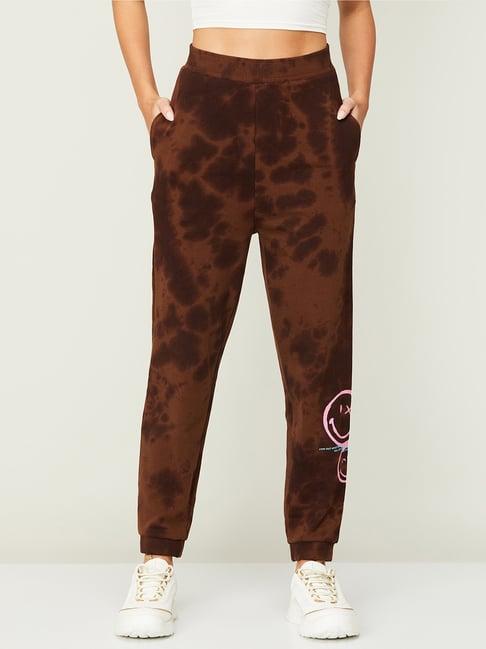 smileyworld brown cotton printed joggers