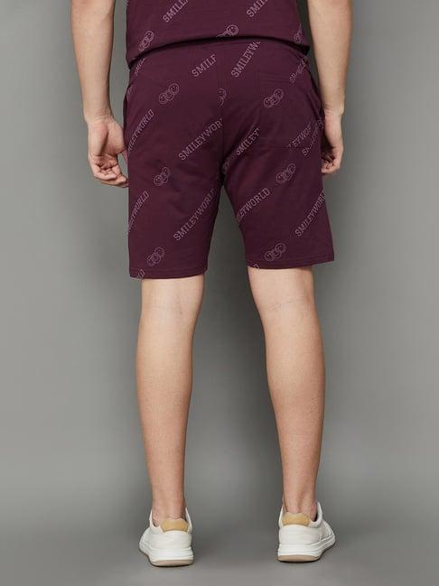 smileyworld maroon cotton regular fit printed shorts