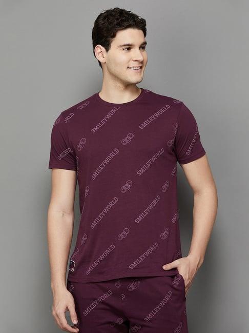 smileyworld maroon cotton regular fit printed t-shirts