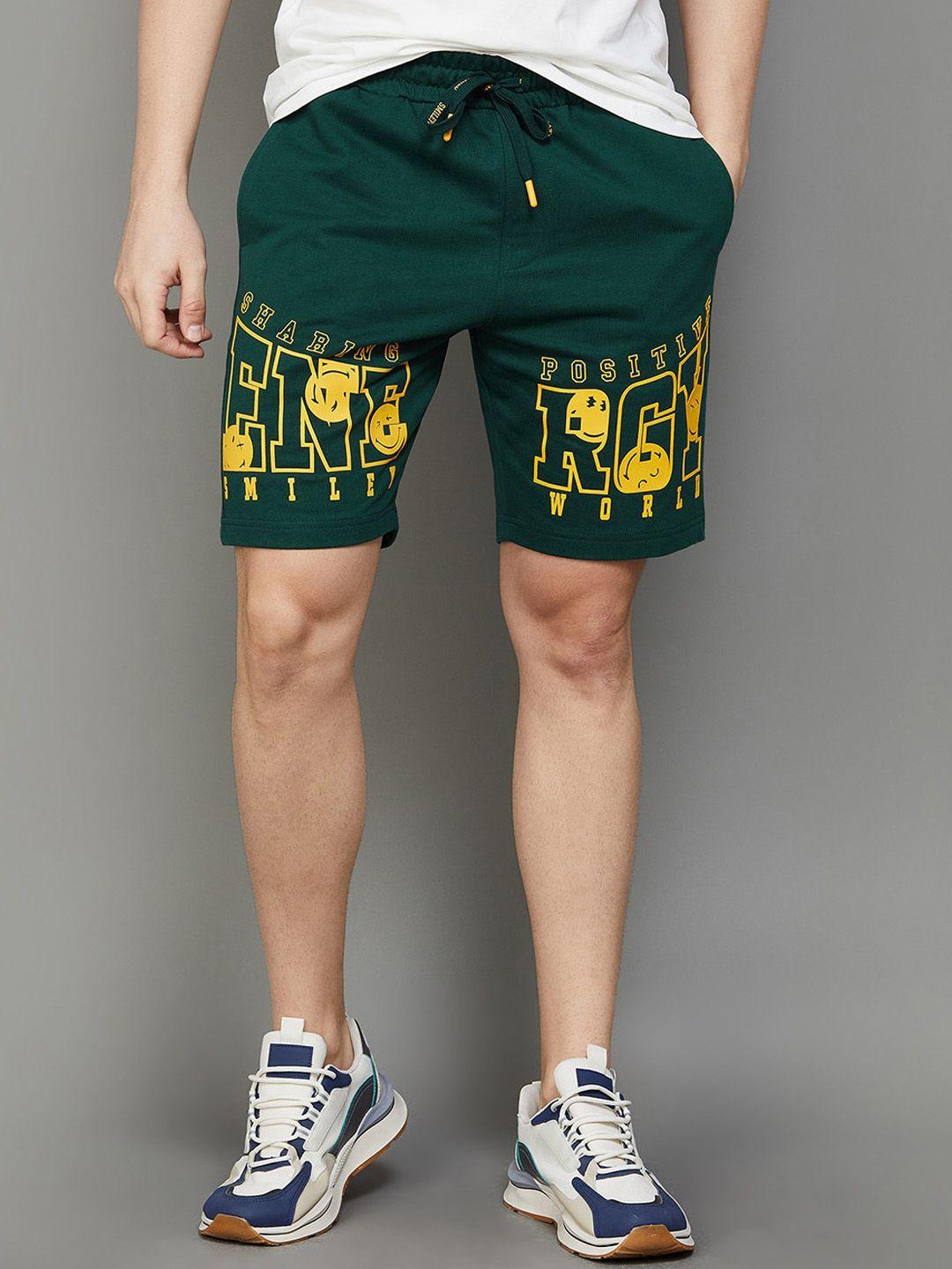 smileyworld men typography printed cotton shorts