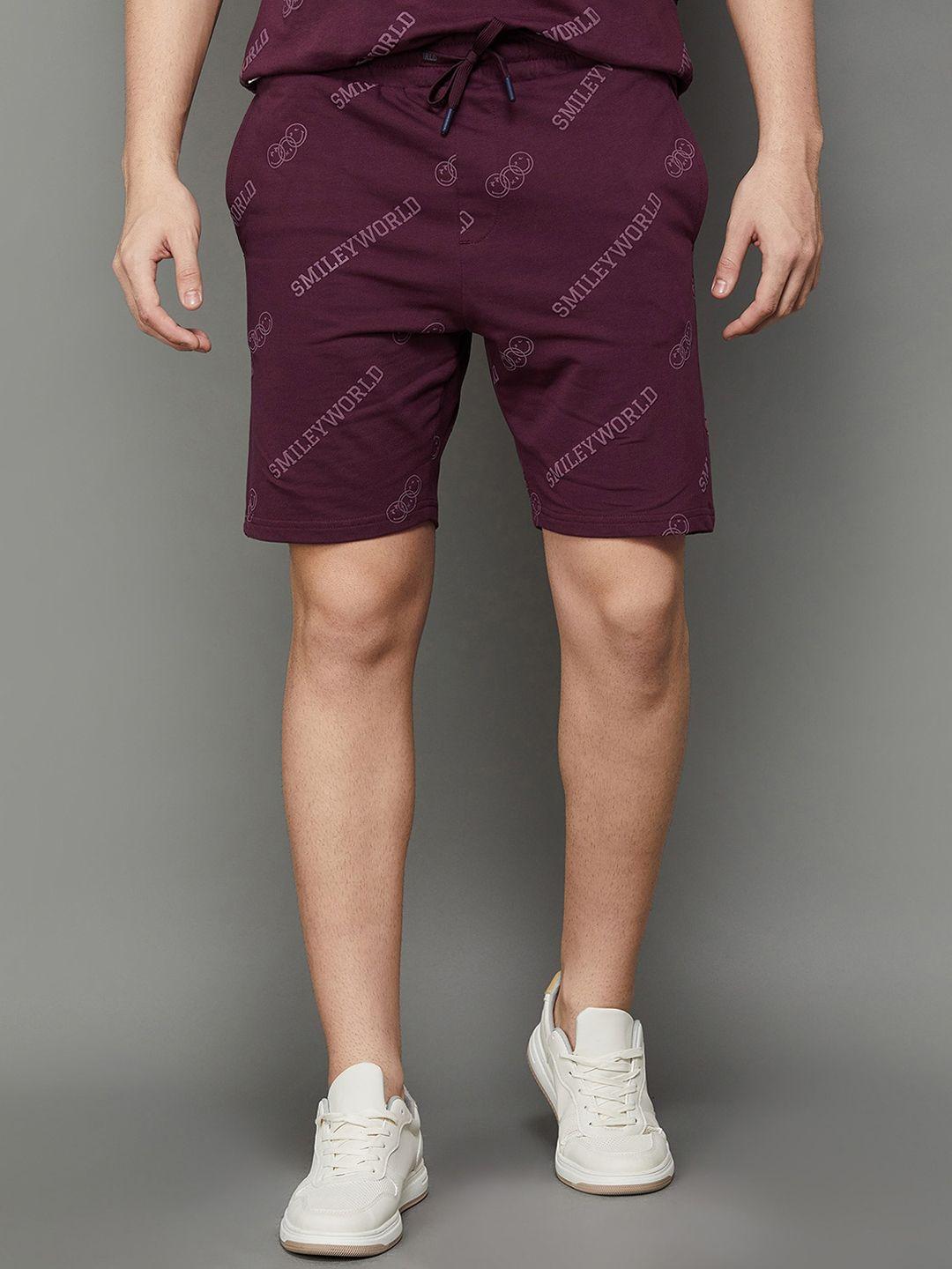 smileyworld men typography printed cotton shorts