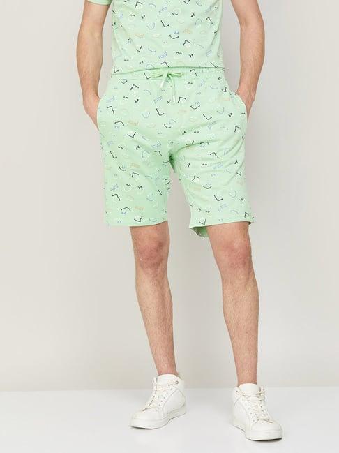 smileyworld mint green regular fit printed shorts