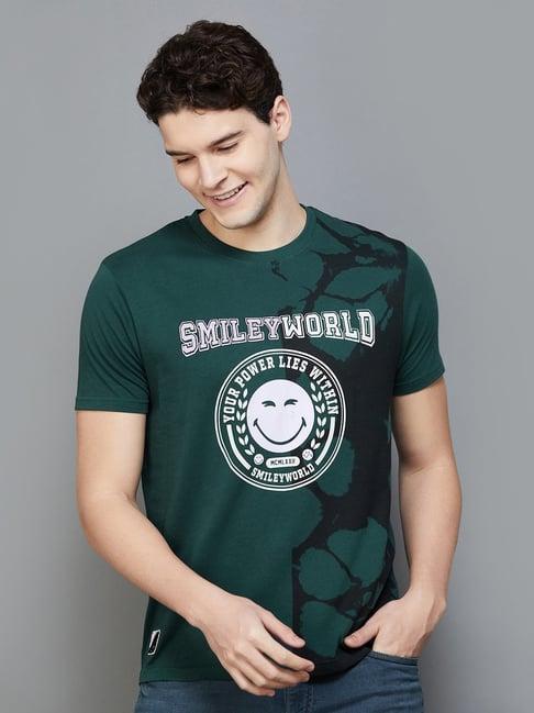 smileyworld olive regular fit printed t-shirt