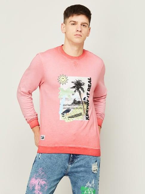 smileyworld pink cotton regular fit printed sweatshirt