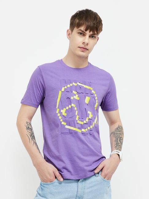 smileyworld purple cotton regular fit printed t-shirt