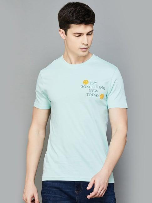 smileyworld turquoise cotton regular fit printed t-shirt