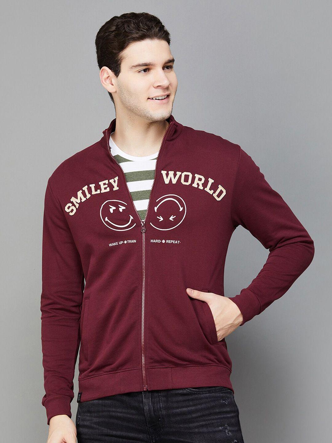 smileyworld typography printed mock collar cotton sweatshirt