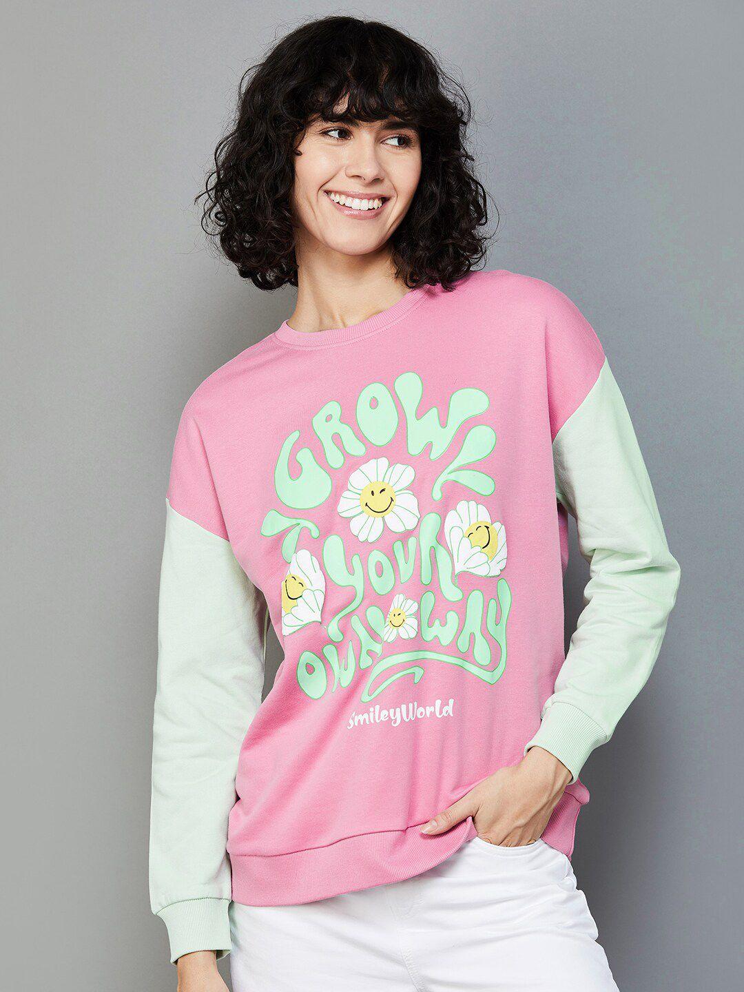 smileyworld typography printed pure cotton pullover sweatshirt