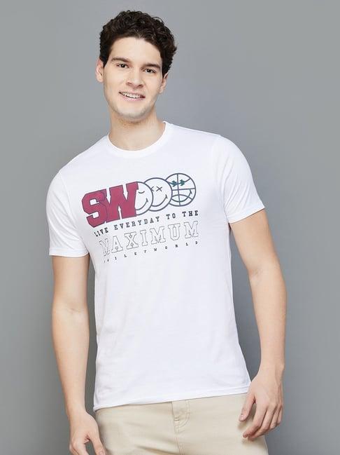 smileyworld white regular fit printed t-shirt