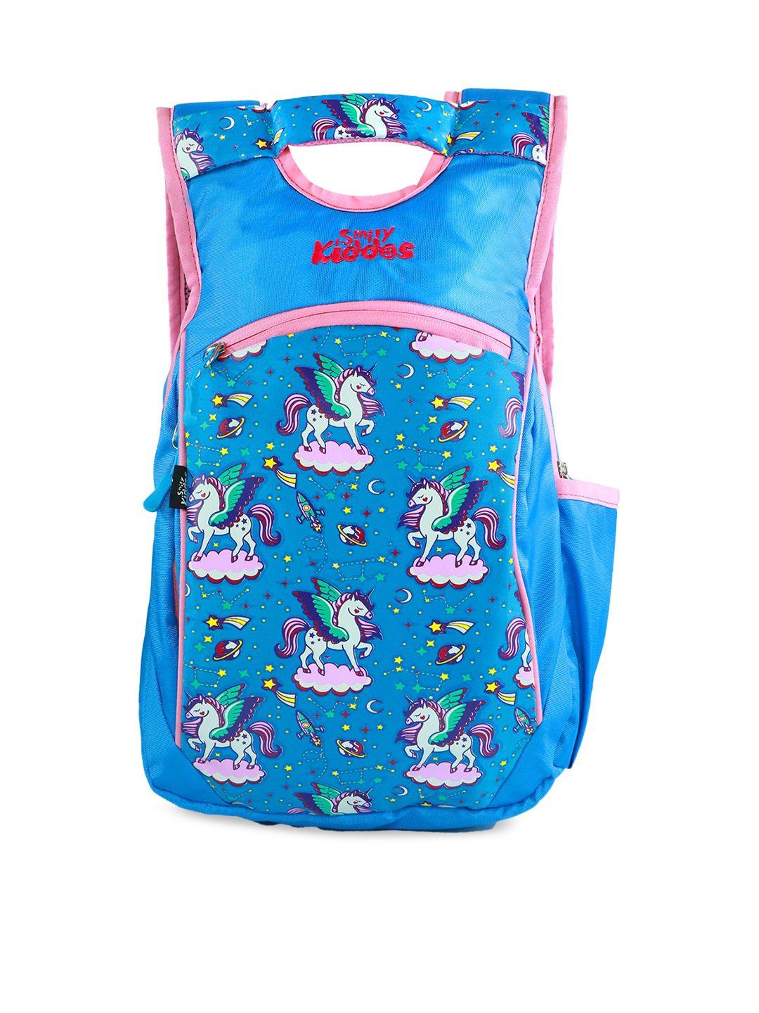 smily kiddos kids blue & pink graphic polyester backpack with anti-theft