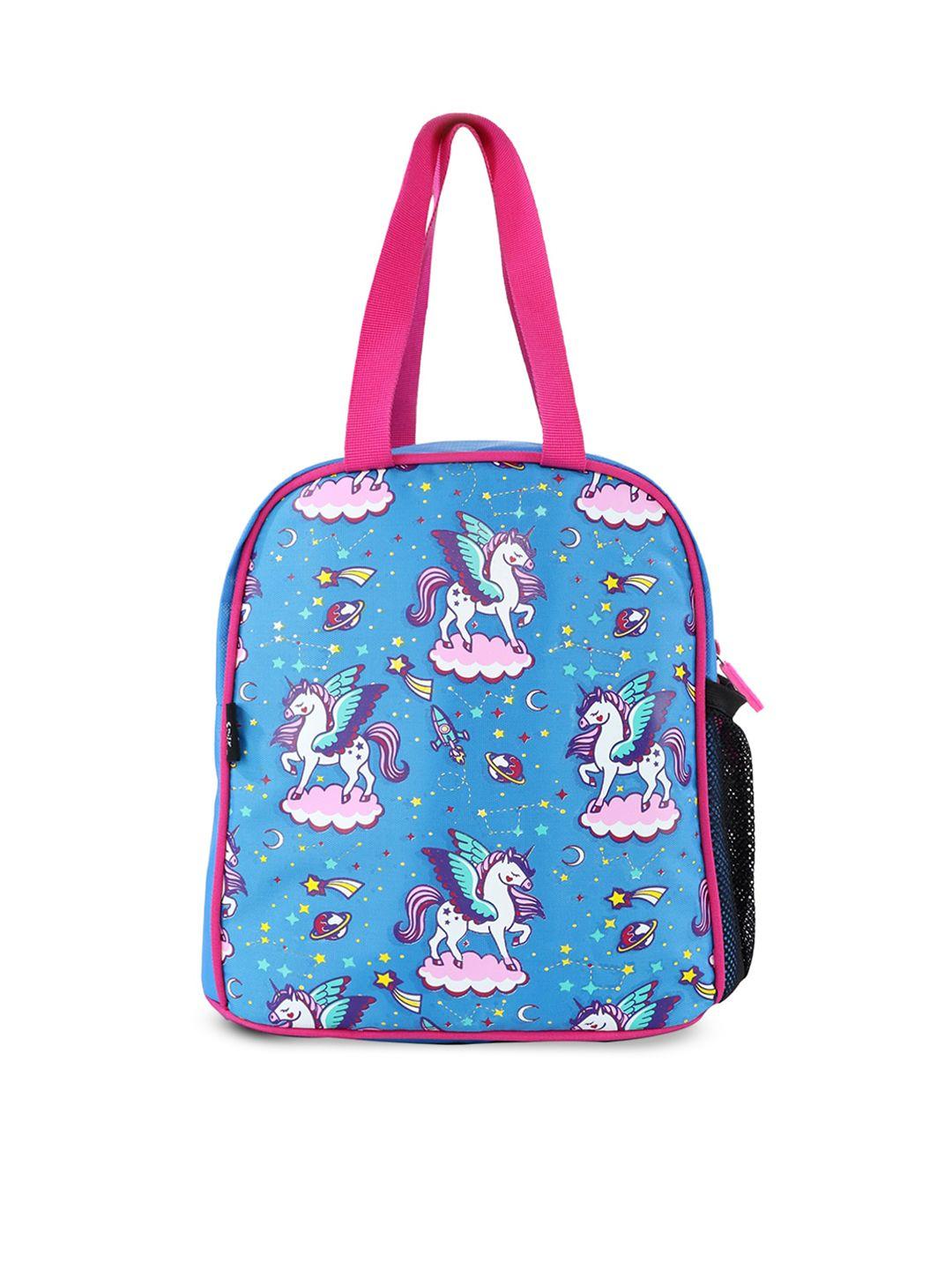 smily kiddos kids blue & white unicorn print lunch bag