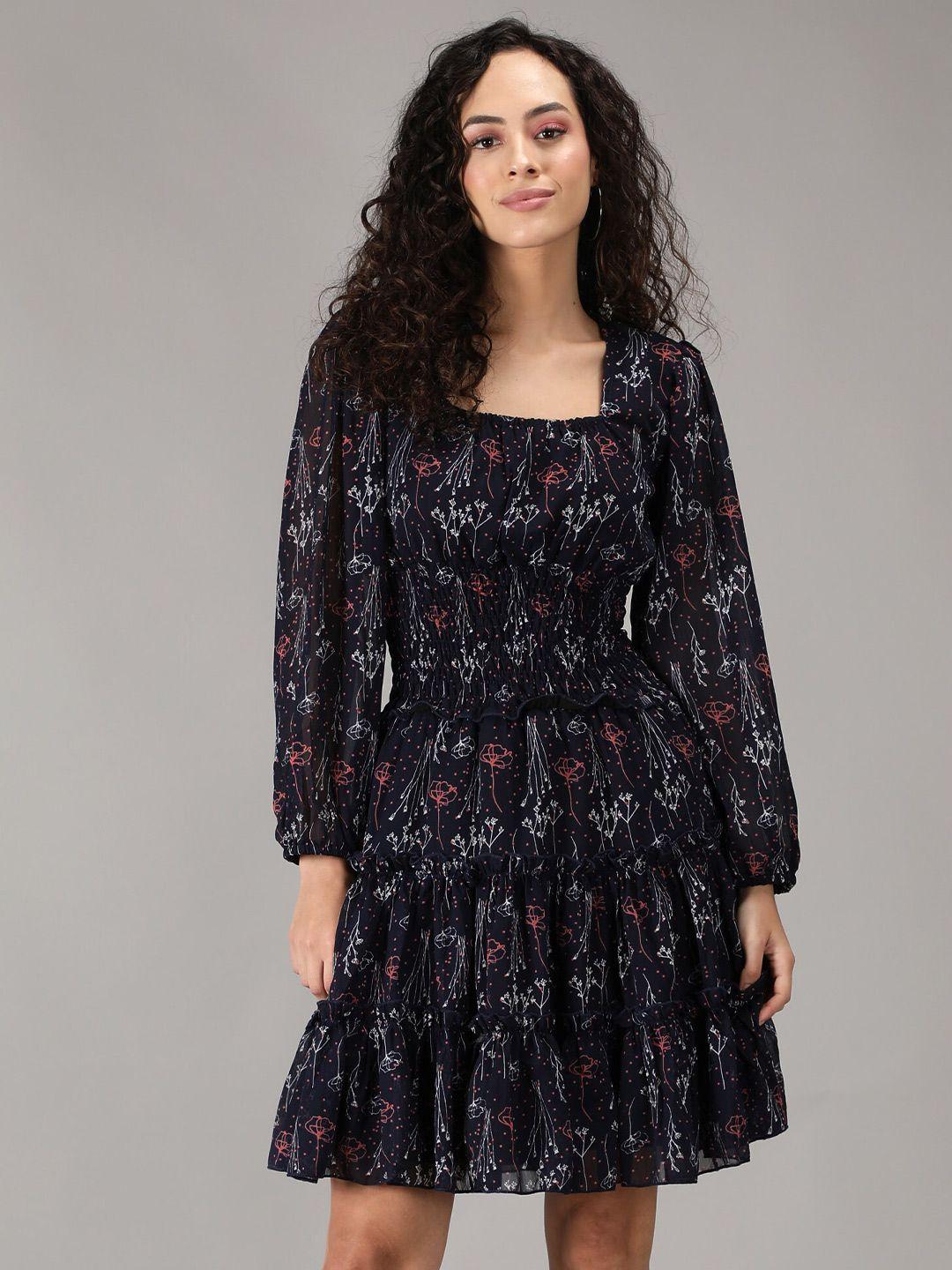 smisingbee floral printed smocked puff sleeves a-line dress