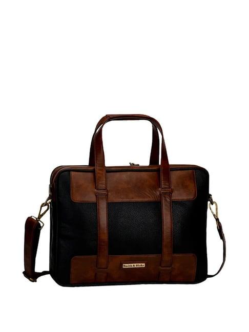smith & blake black & brown medium laptop messenger bag