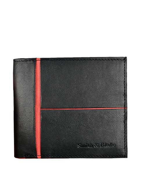 smith & blake black & red casual leather bi-fold wallet