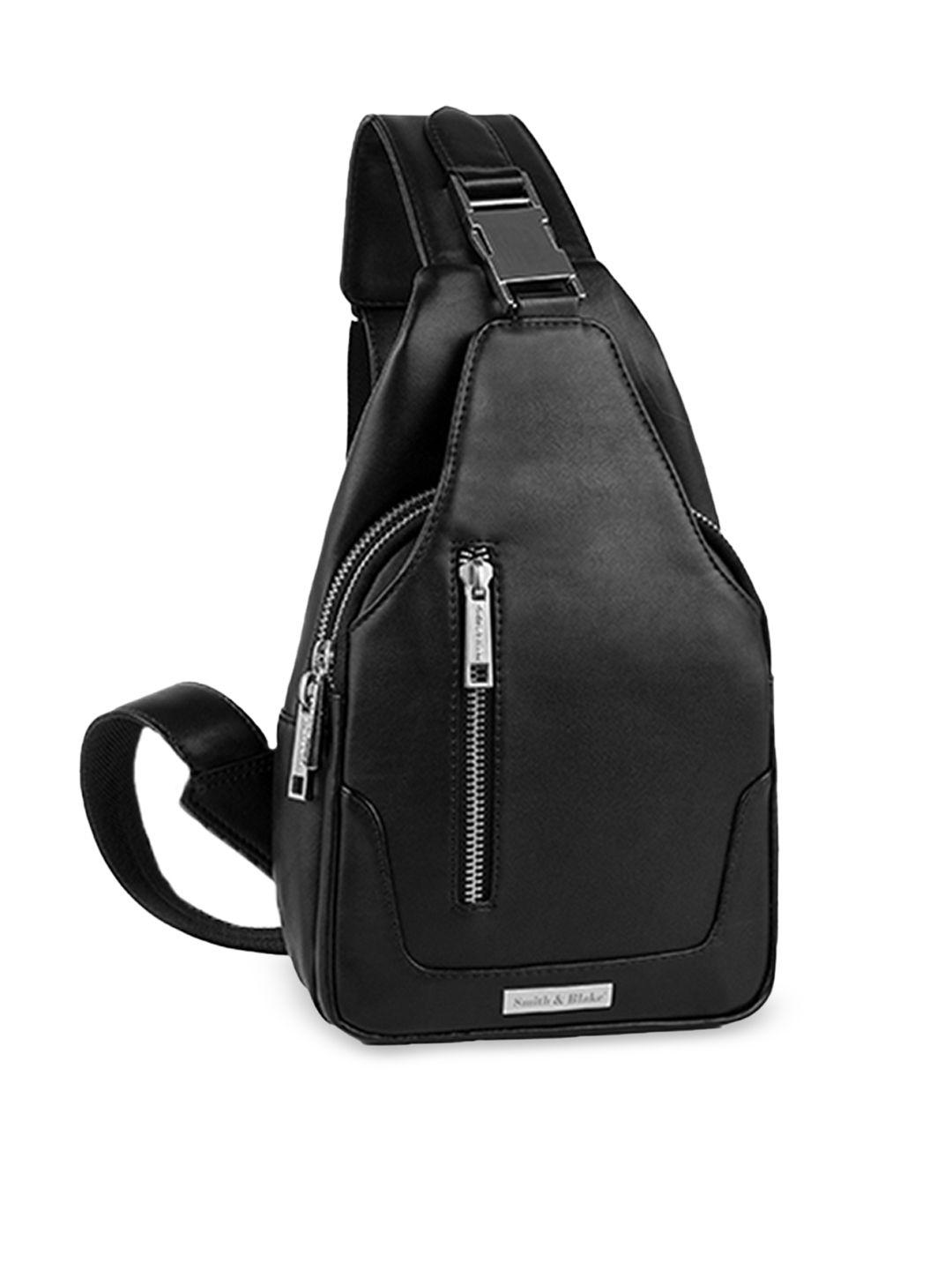 smith & blake black pu structured cross body bag