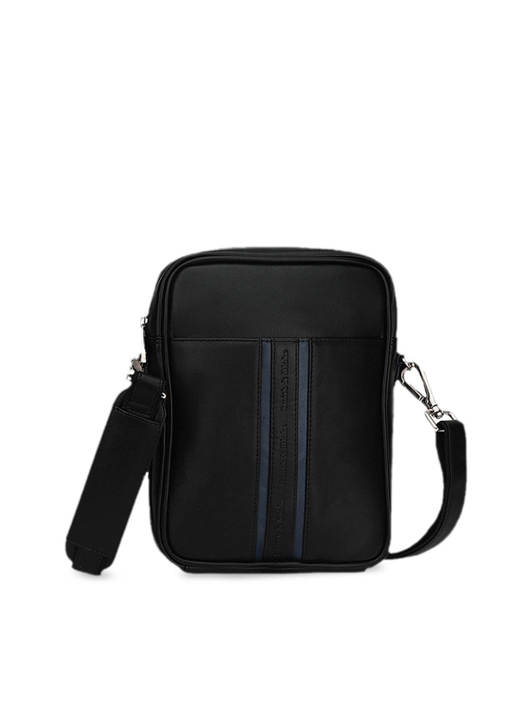 smith & blake black pu structured sling bag