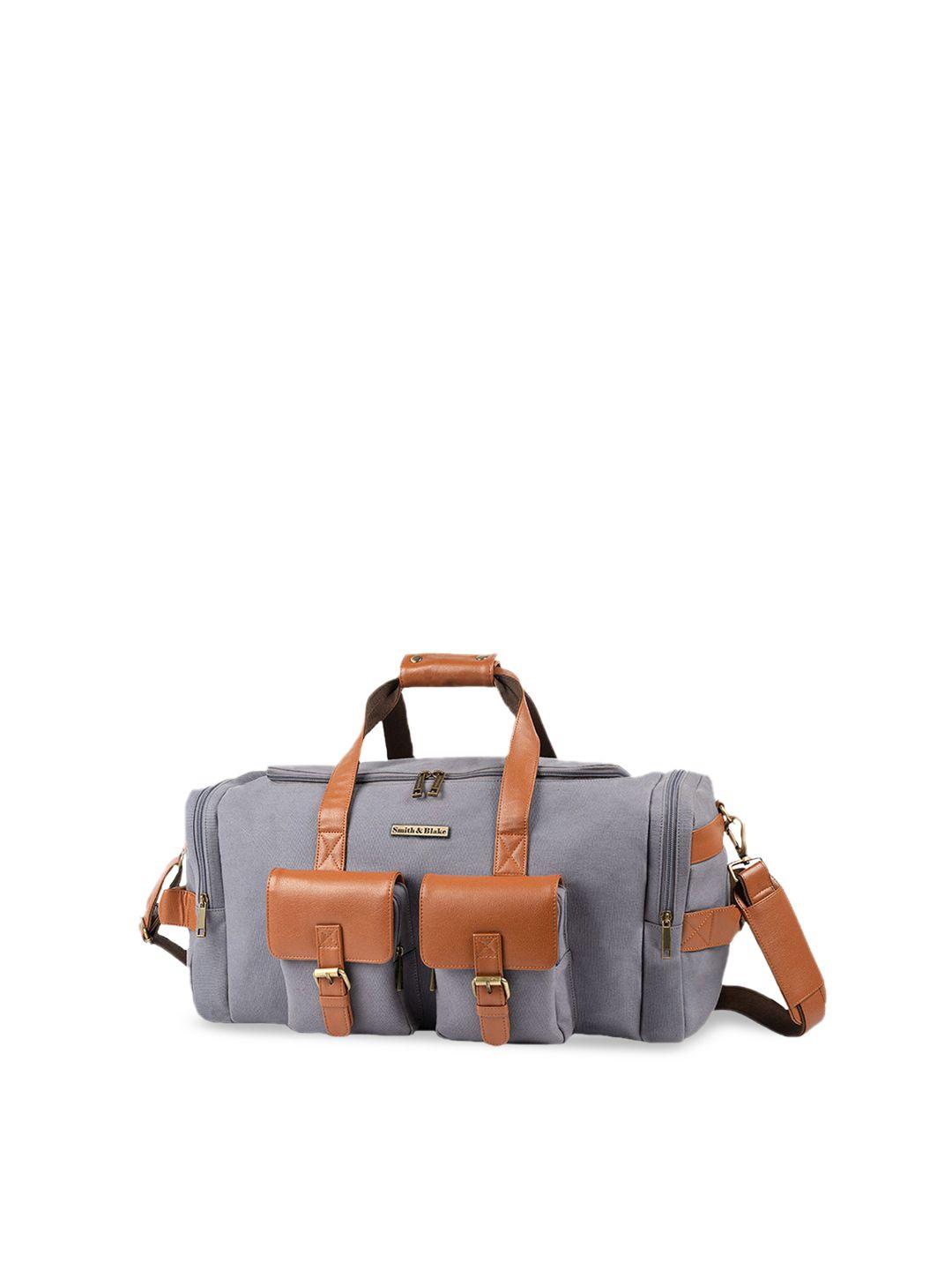 smith & blake grey & tan solid canvas duffel bag