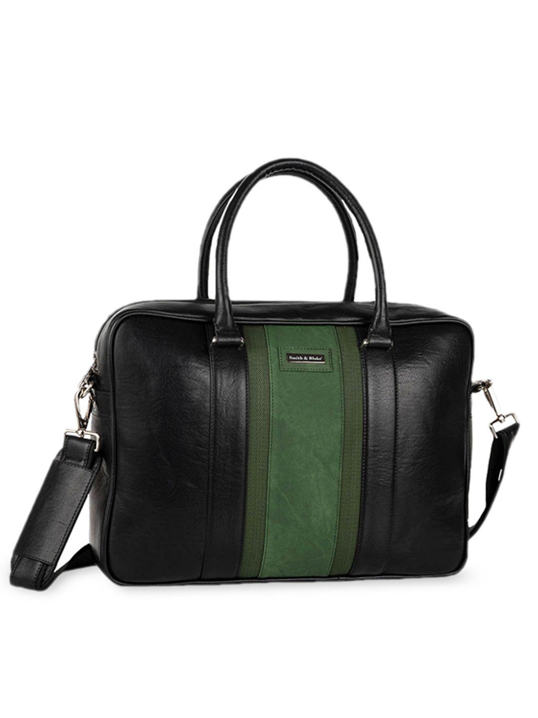 smith & blake unisex black & green pu laptop bag