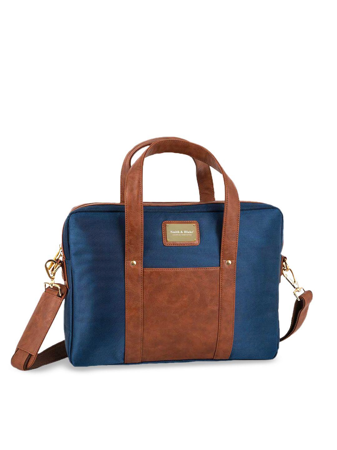 smith & blake unisex blue & brown laptop bag