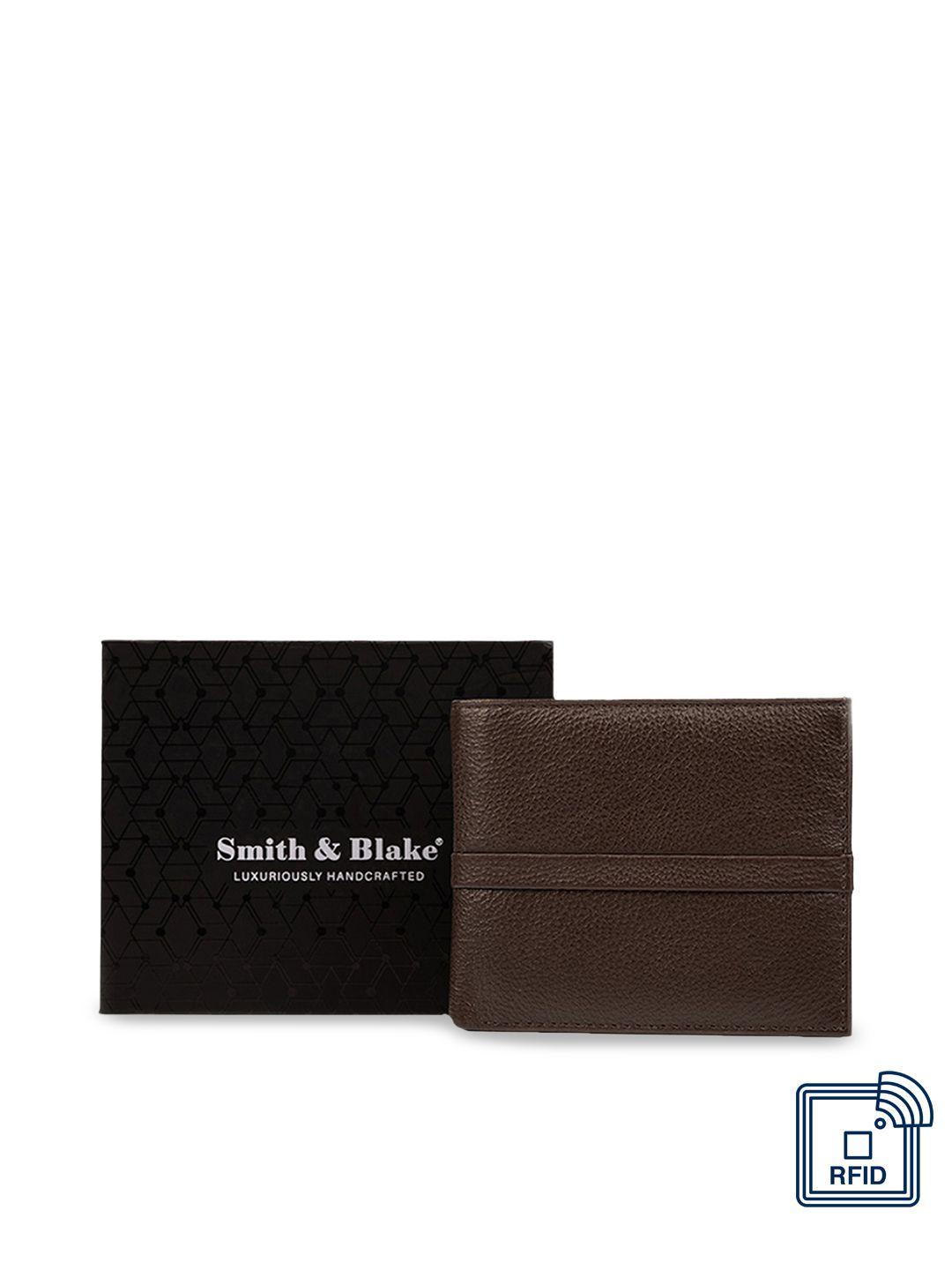 smith & blake unisex brown textured zip detail leather two fold wallet