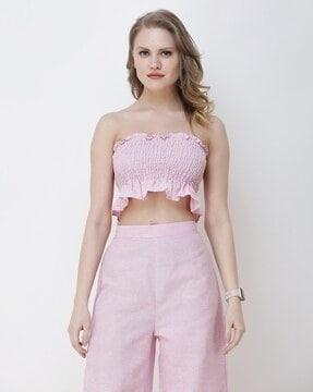 smocked crop tube top