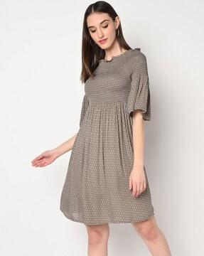 smocked fit& flare dress