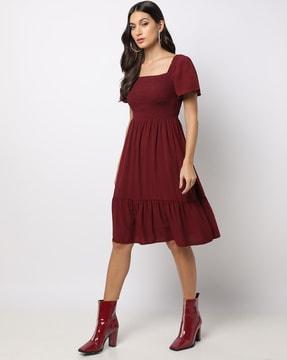 smocked fit & flare dress