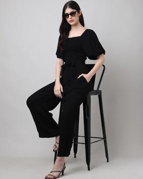 smocked jumpsuit with insert pockets