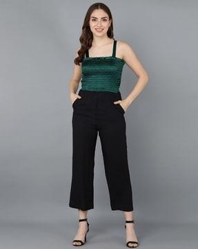 smocked jumpsuit with insert pockets
