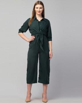 smocked jumpsuit with waist tie