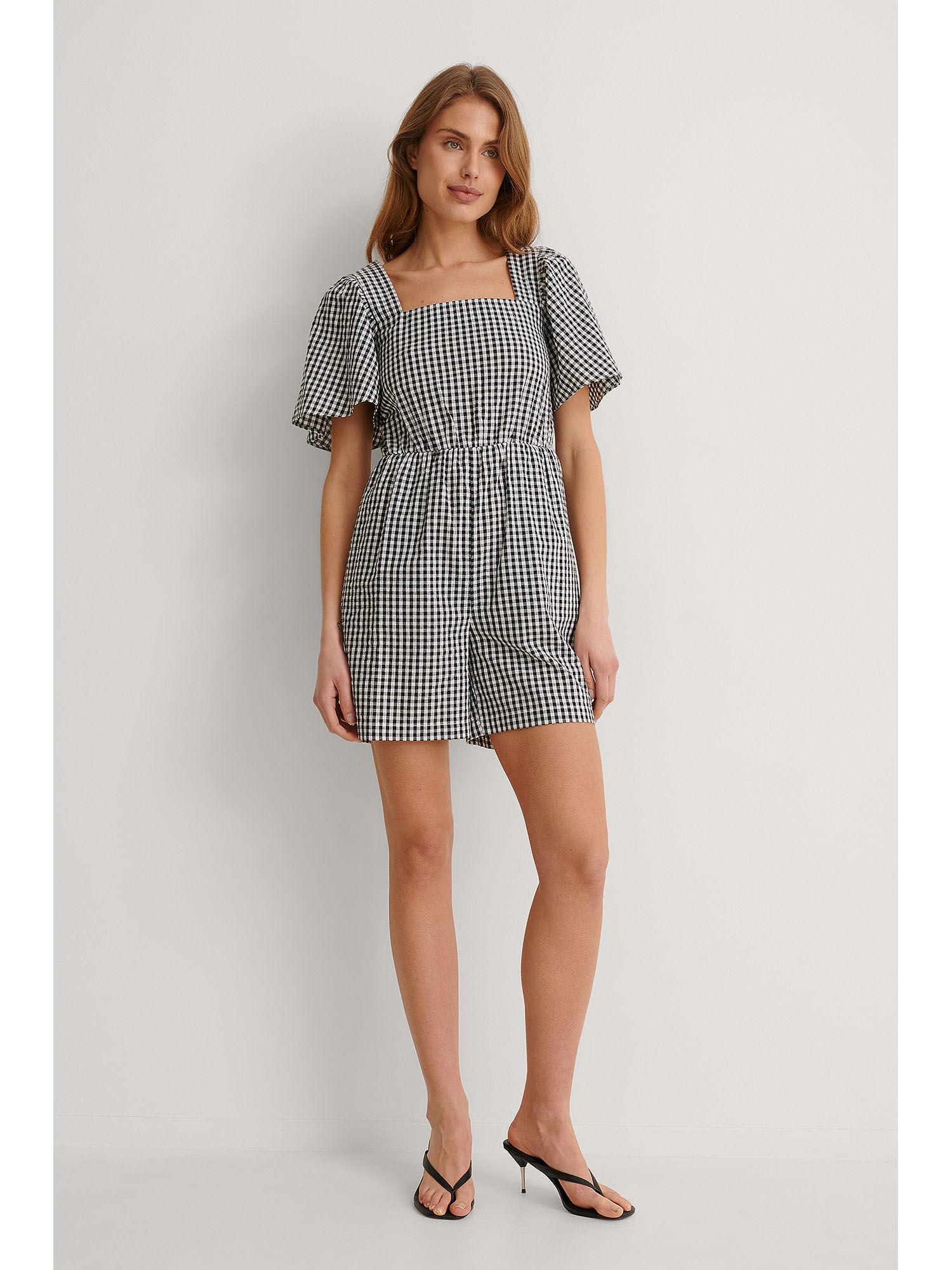 smocked playsuit-black check