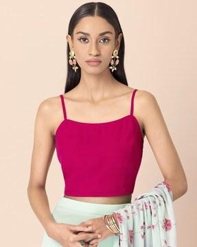 smocked square-neck crop top